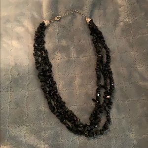 Three Strand Black Bead Necklace
